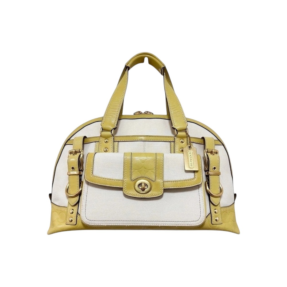 Coach Hamptons Miranda Large Satchel Carryall Ivory Chartreuse Leather‎ 11954